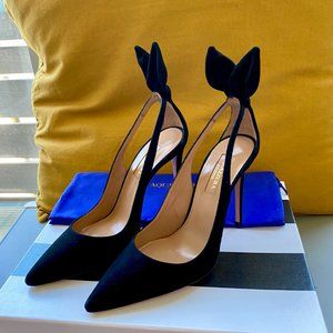 NWT Aquazzura Bow Tie Suede 105 Pumps IT 36 BLACK